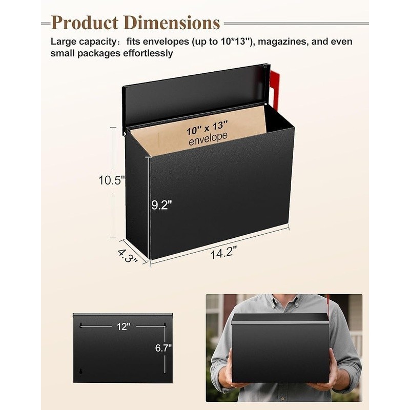 Durable Rustproof Mailbox W/ Flexible Installation Red Flag Notification System gallery