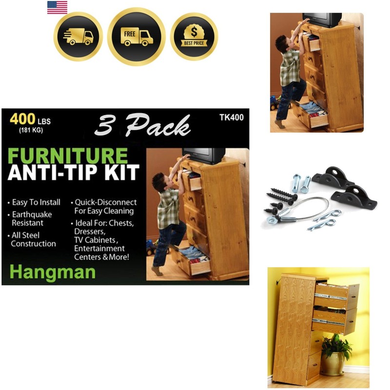 Anti-Tip Kit to Prevent Furniture Falling-Steel TK-400-3
