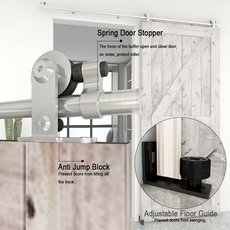 Sliding Barn Door Hardware Kit Track Adjustable Floor Guide,Stainless Steel Rail gallery