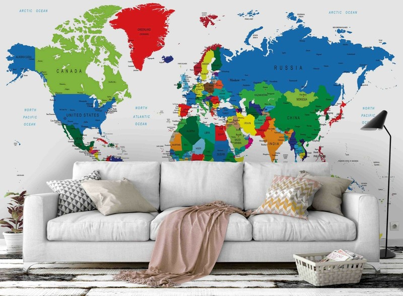 3D Colorful World Map Wallpaper Wall Mural Self-adhesive Removeable 119
