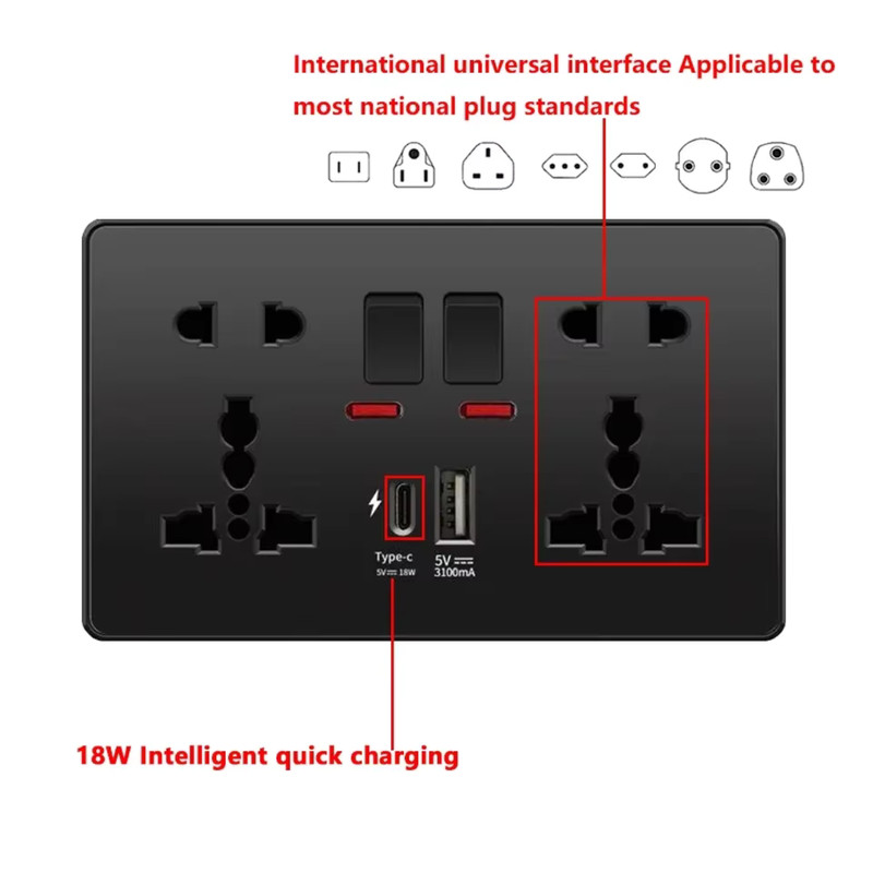 1-4 Gang Wall Socket Switch Universal light switch USB Type-C charging plug 13A gallery