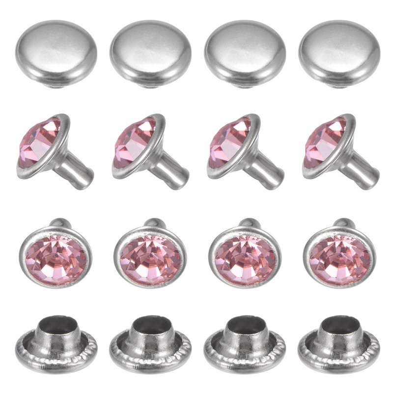 Clear Rhinestone Rivets [50pcs] – Crystal Rivets – [Pink – 0.31 IN]