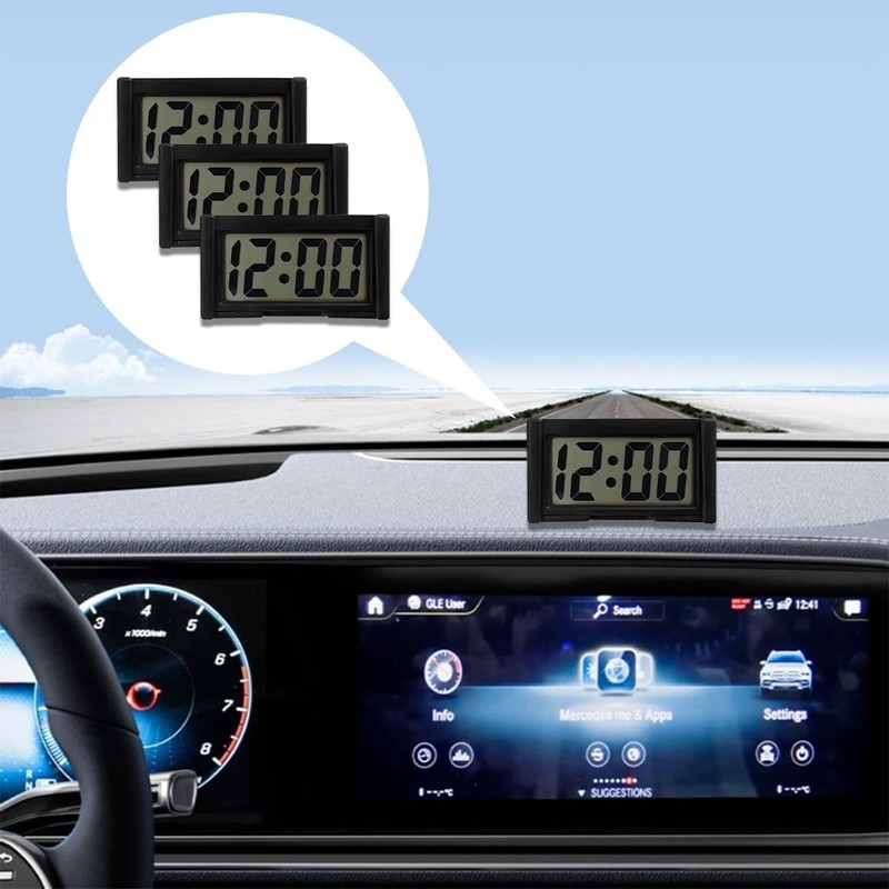 Mini Car Dashboard Digital Clock with Clear LCD Screen, Self-Adhe Color: Black gallery