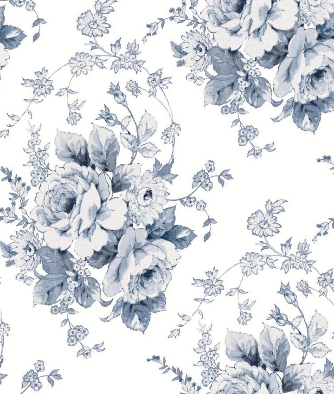Wallpaper Designer Heritage Rose Wallpaper Blue White, 56 Sq Ft Bolt