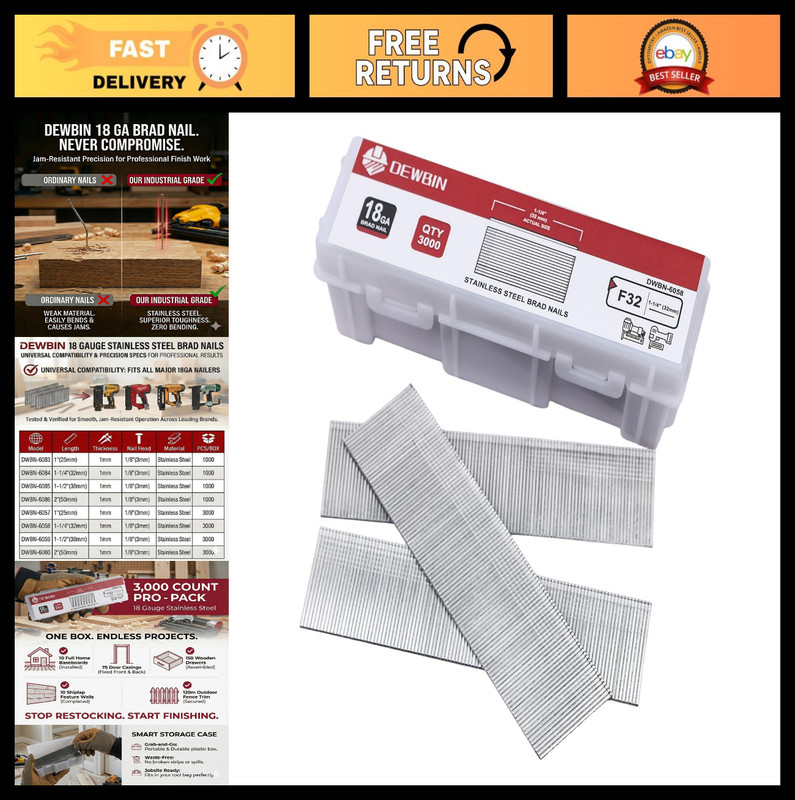 3000 Count 18GA Brad Nails – 1-1/4 Inch Stainless Steel for Nail Gun, Pneumatic