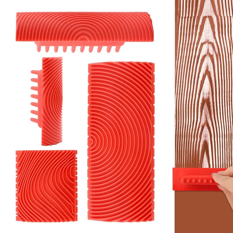 Wood Grain Pattern Tool Set 4 Pcs Wood Grain Knurling Rubber Wooden Tool