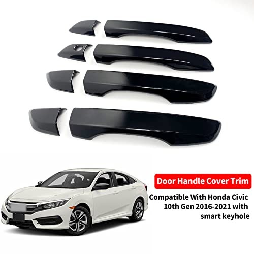 Door Handle Covers Trim Compatible 10th Gen Civic No Smart keyhole Glossy Black gallery