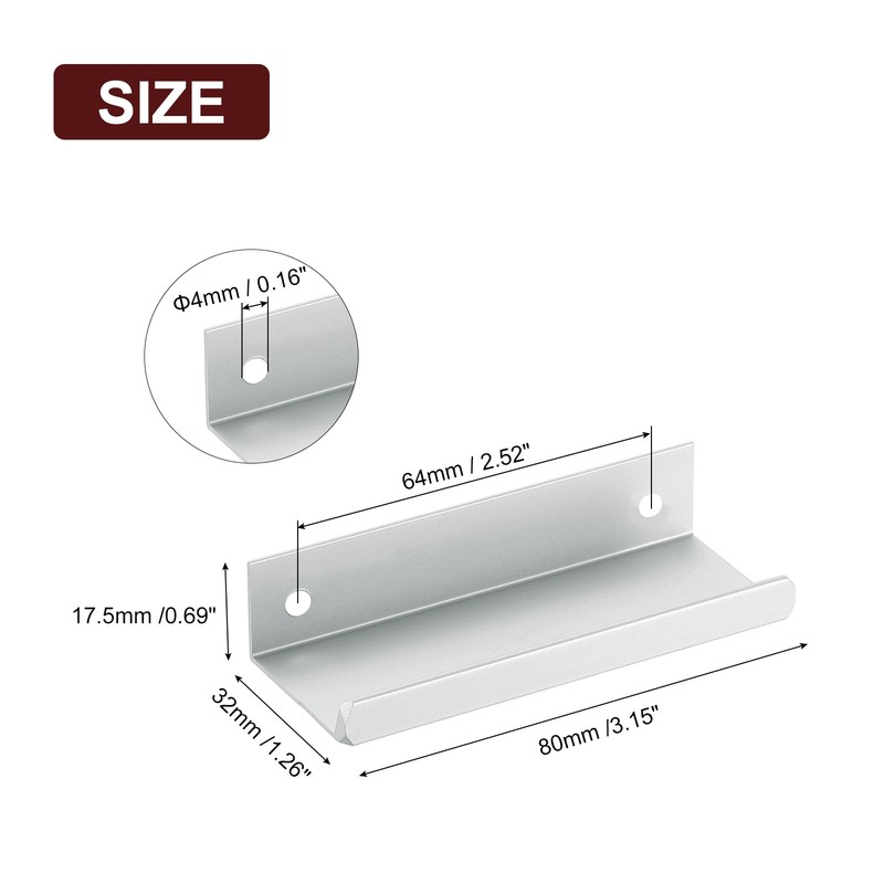 Cabinet Edge Finger Pull, 5pcs 80mm / 3.15" Hidden Cabinet Pulls, Silver gallery