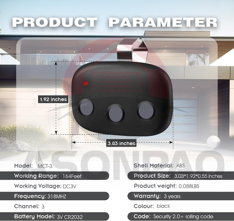 2x Garage Door Remote for Linear Megacode MCT-3 DNT00089 LD033 LD050 (3 Button) gallery
