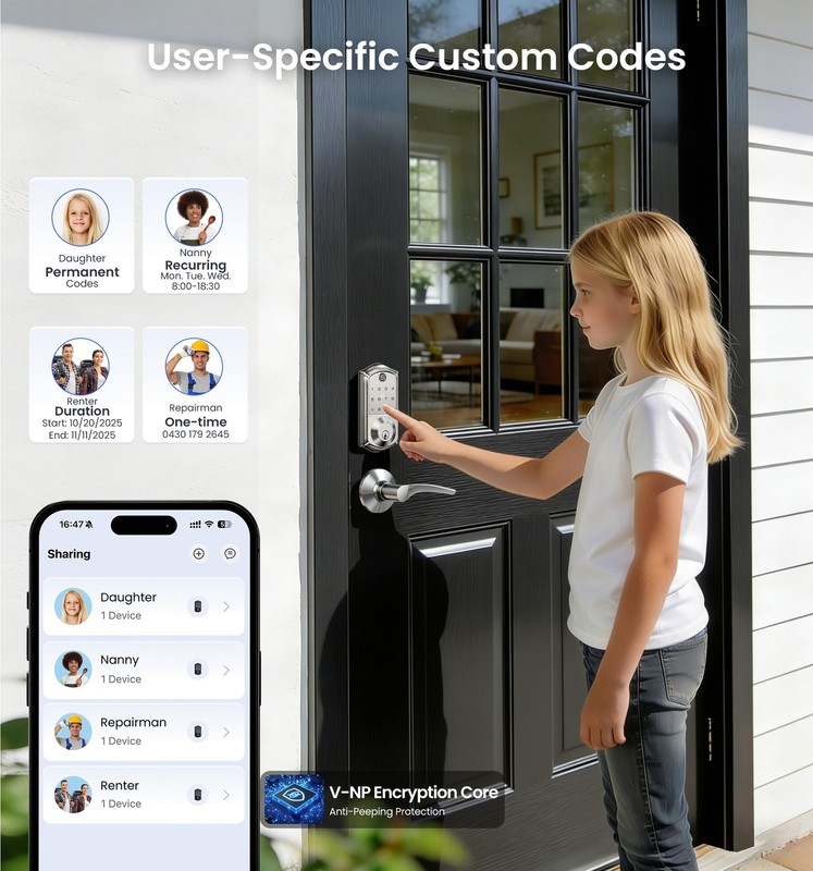 VE017 Fingerprint Smart Door Lock, App Control, 8-in-1 Keyless Entry, Auto Lo... gallery
