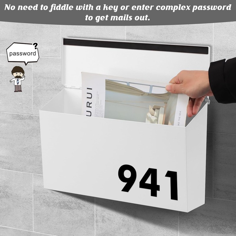 Stylish White Wall Mailbox: Large Capacity, Durable, Easy Access & Mute Feature gallery