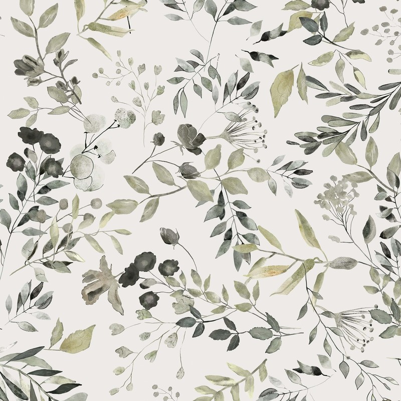 Green Leaf Wallpaper Peel and Stick Floral Paper Vintage Botanical Neutral Fa…