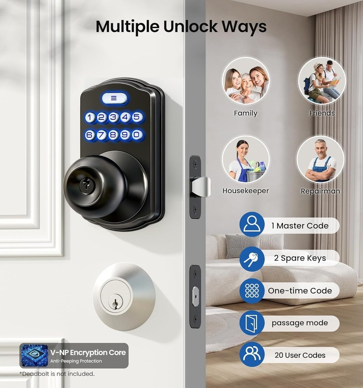 Advanced Keyless Entry Door Lock - Weatherproof Digital Knob with Passage Mode gallery