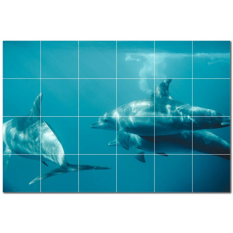Dolphin Ceramic Tile Wall Mural PT500525. 48″ W x 32″ H (24) 8×8 tiles