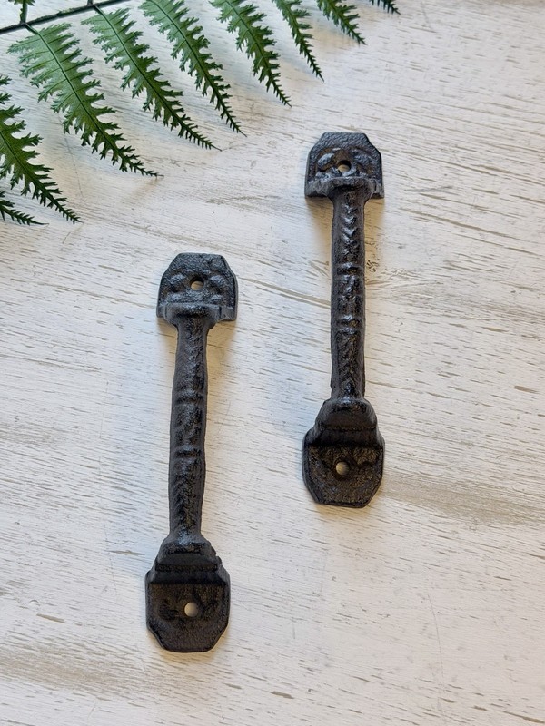 2 RUSTIC Cast Iron Barn Handles Gate Pull Shed Door Handles Fancy Drawer Pulls gallery