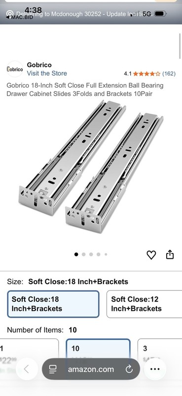 Gobrico 18-Inch Soft Close Full Extension Ball Bearing Drawer Cabinet Slides