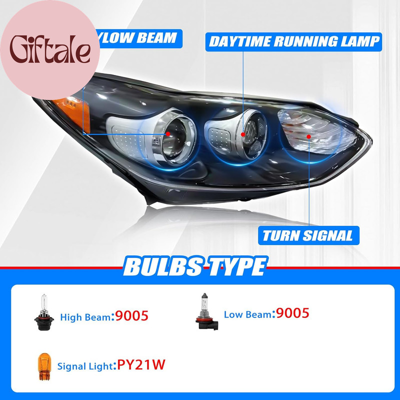 Headlight Assembly Compatible with 2017-2022 Kia Sportage EX/LX with LED DRL Day gallery