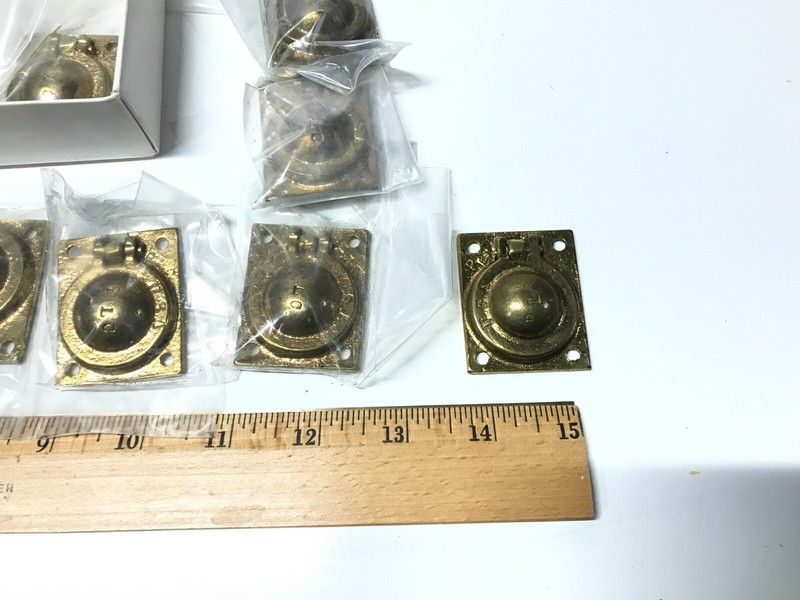 Solid Brass Recessed Flush Lift Pulls Vintage Drawer Handles U S A Lot of 15 NEW gallery