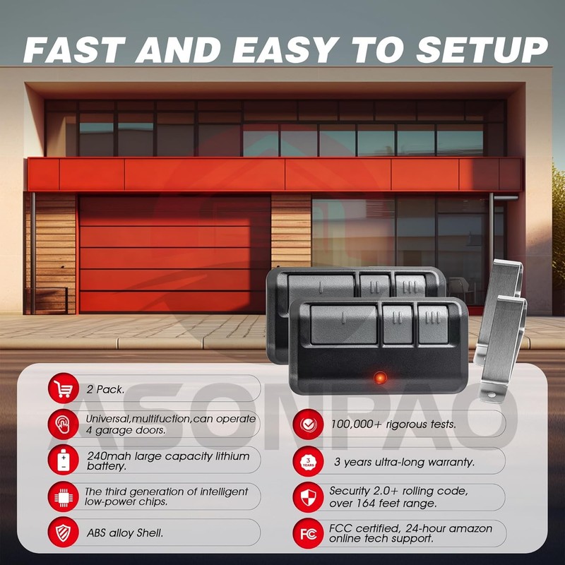 2x Universal Remote Controls for Garage Door – 953EV/EVC 953ESTD Type – 3 Yr gallery