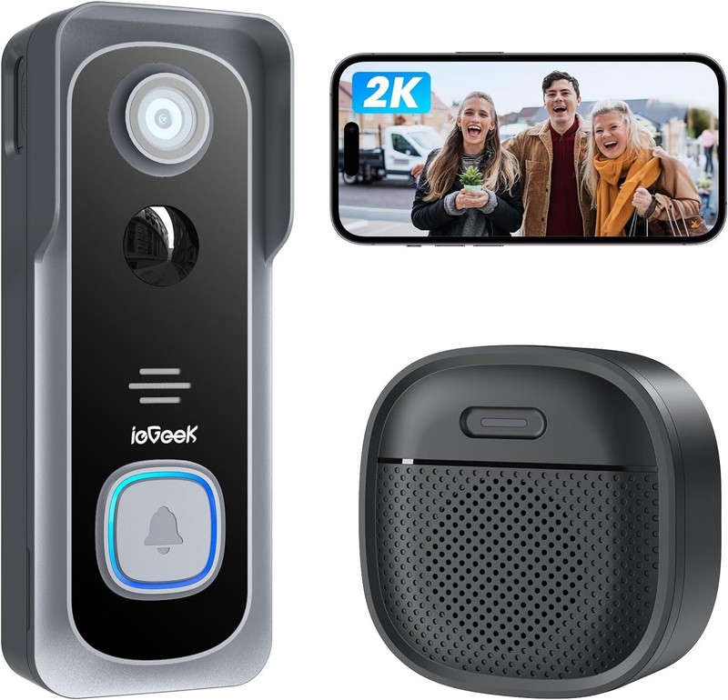 WiFi Video Doorbell Wireless Door Bell Security Camera With Battery Chime 2K HD