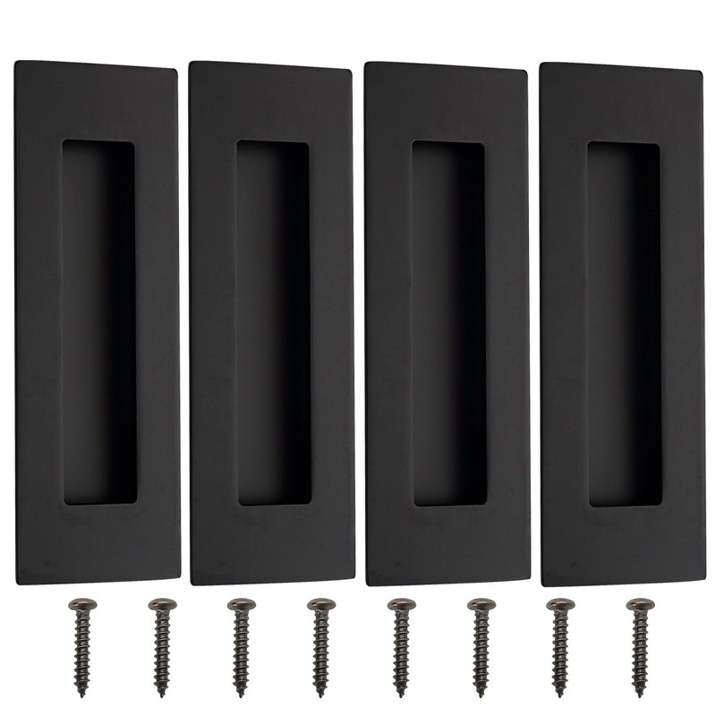 Recessed Finger Flush Pulls 6 Inch Matte Black Stainless Steel Door 4 PCS