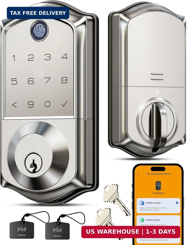 Veise VE017 Fingerprint Smart Door Lock, App Control, 8-in-1 Keyless Entry, Auto