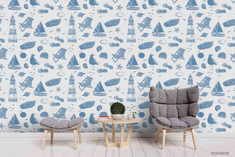 3D Hand Drawn Sea Element Pattern Self-adhesive Removable Wallpaper Murals