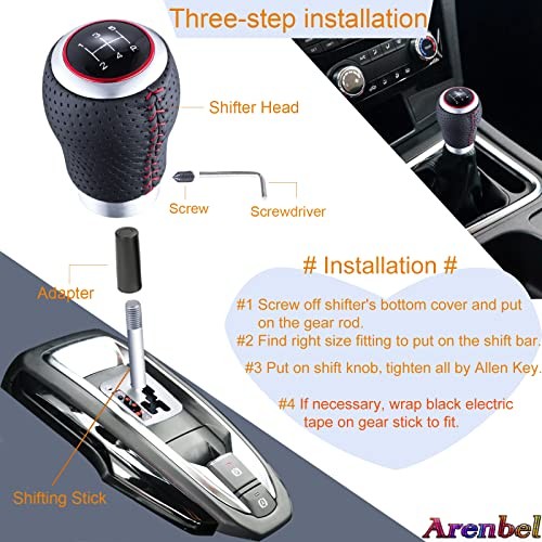 5 Speed Shifter Knobs Red Stitched Leather Shift Lever Gear Stick Handle Knob gallery