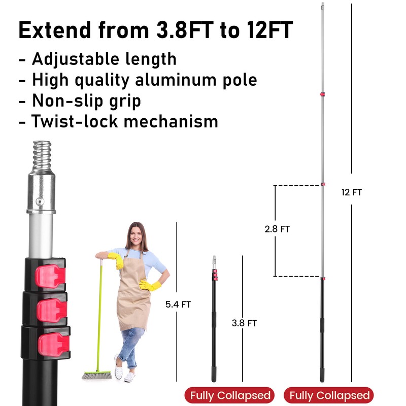 Multi-Purpose Telescoping Extension Pole For Painting Dusting Cleaning Windows