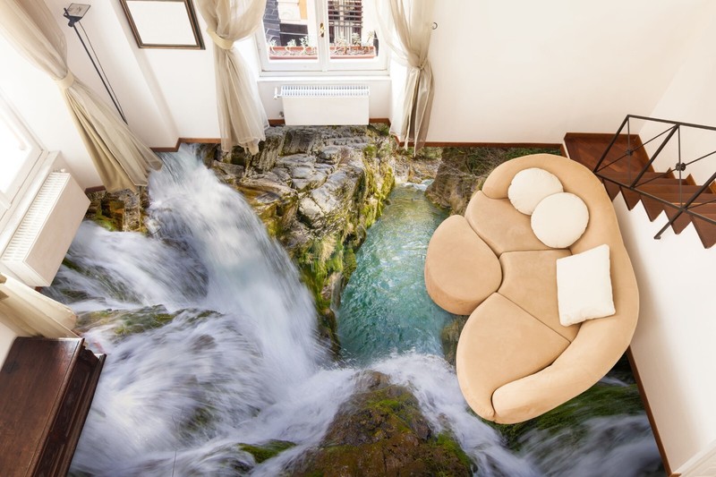 3D Waterfall K1385 Floor WallPaper Murals Wallpaper Mural Print Luna 2024