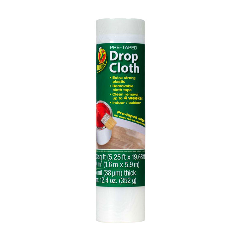 Duck Brand Pre-Taped Drop Cloth [Plastic Sheeting / Removable Cloth Tape]: 63 in