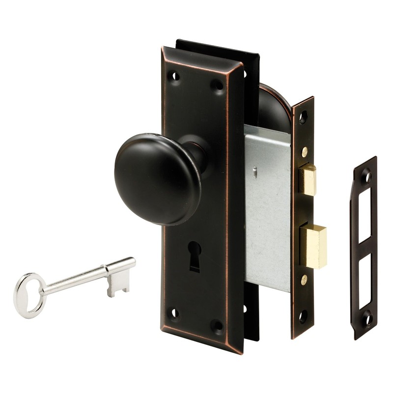 E 2495 Mortise Keyed Lock Set with Classic Bronze Knob – Perfect for Replacing B