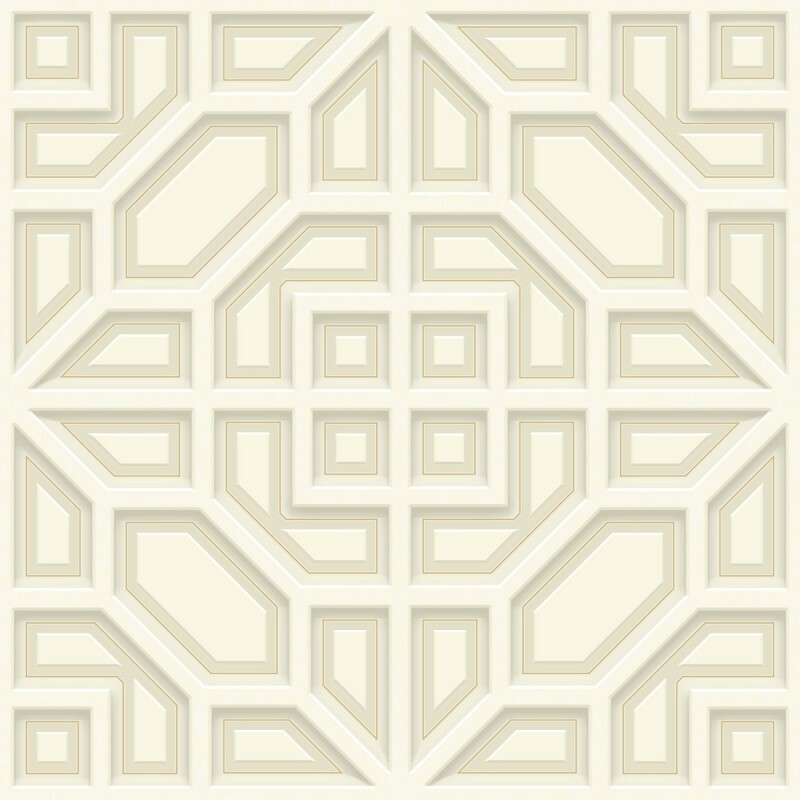 Asian Lattice in Cream and Gold on Sure Strip Wallpaper DI4700