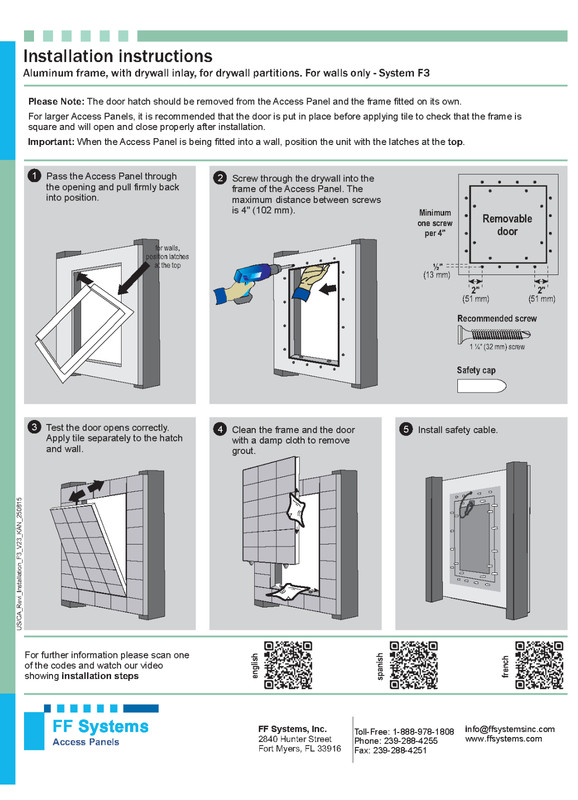 System F3 - Access Panel | Removable | Tile Application (½" Drywall, 20" X 20") gallery