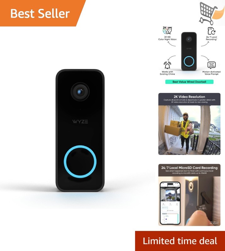 2K Security Video Doorbell with Color Night Vision 2-Way Audio Indoor Outdoor