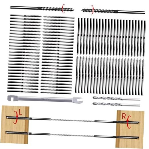 -Pack Cable Railing Kits Swage Lag Screws with Left & Right Hand 1/8″ 100 Black