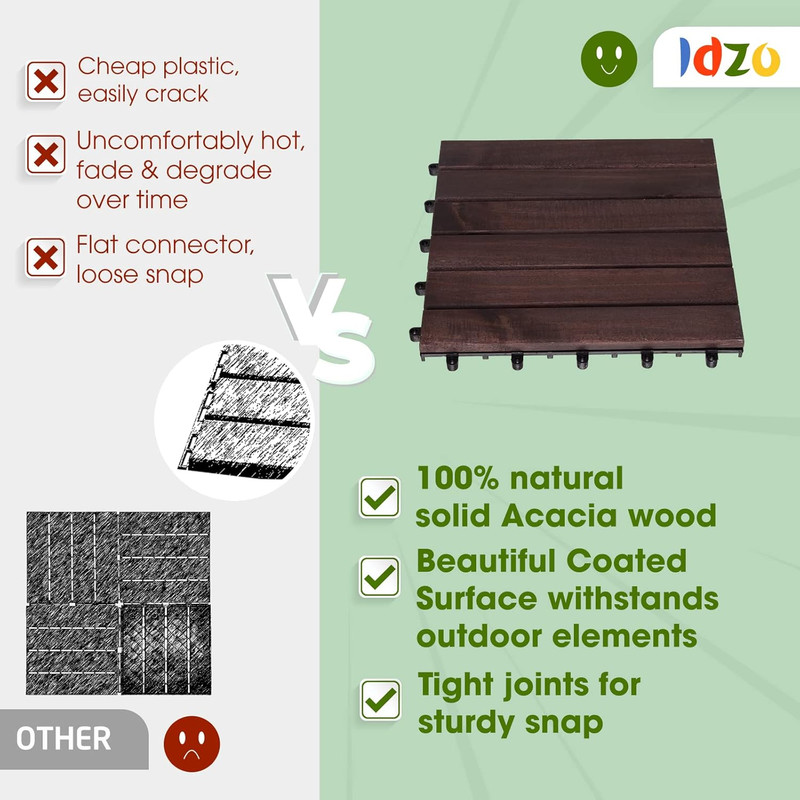 Interlocking Deck Tiles - 10PCS Waterproof Acacia Wood Patio Tiles, Flooring Til gallery