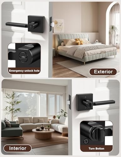 Pack Square Privacy Matte Black Door Levers Locksets, Privacy Door Lever 10 gallery