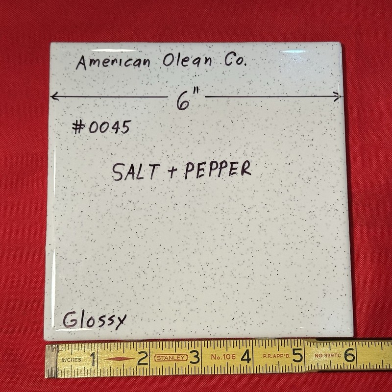 1 pc. Salt & Pepper: Ceramic Tile #45 by American Olean 6″ Glossy Speckled, New