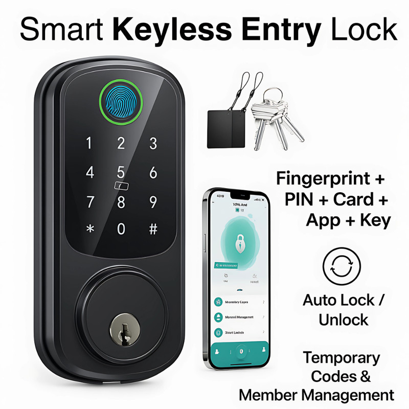 Devo Fingerprint Smart Lock Keyless Entry Deadbolt Touchscreen Keypad Black
