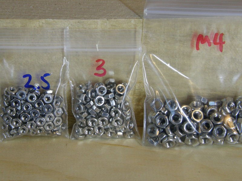 Metric Hex Nuts Stainless Steel M2.5, M3, M4 sizes 2.5mm, 3mm, 4mm