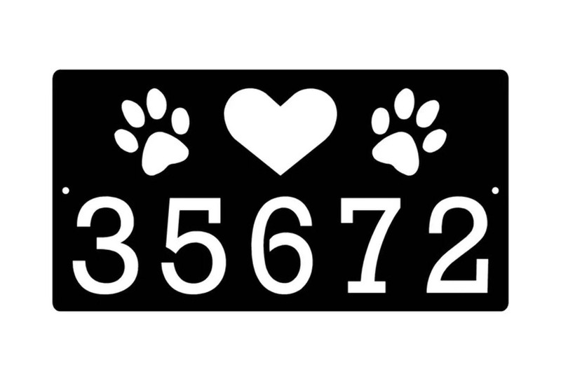 Paws and Heart Address Plaque: Custom Metal Wall Art Sign - Made in USA