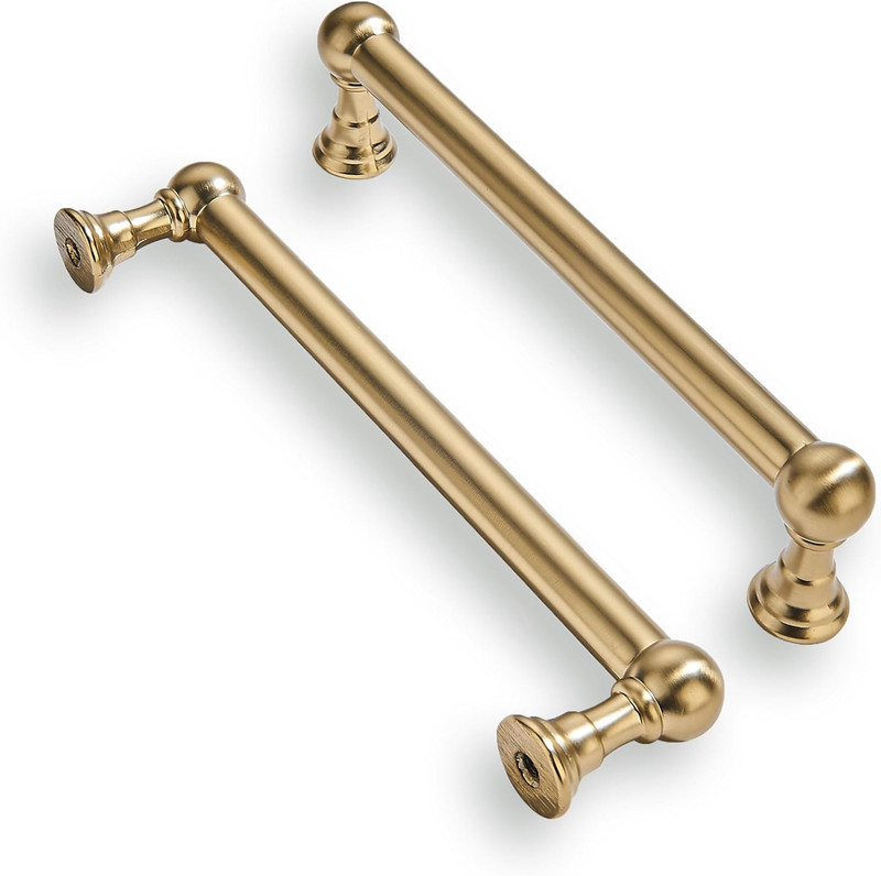 10 Pack 5 Inch Hole Center Brushed Brass Cabinet Pulls Heavy Duty Solid Warm Bra