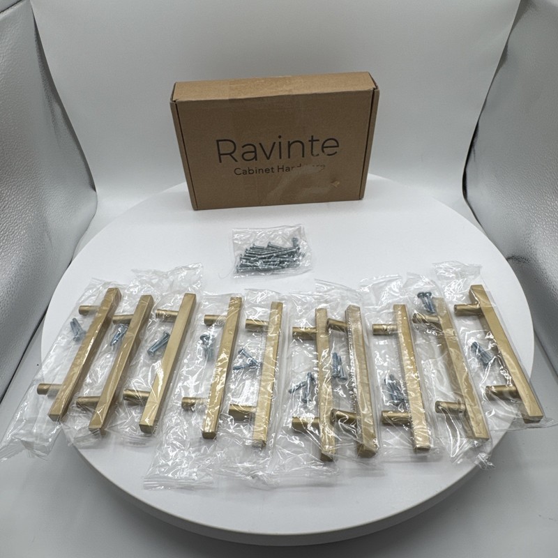 Ravinte 10 Pack Champagne Gold Cabinet Pulls 3-3/4″ Hole Center 6″ Handles