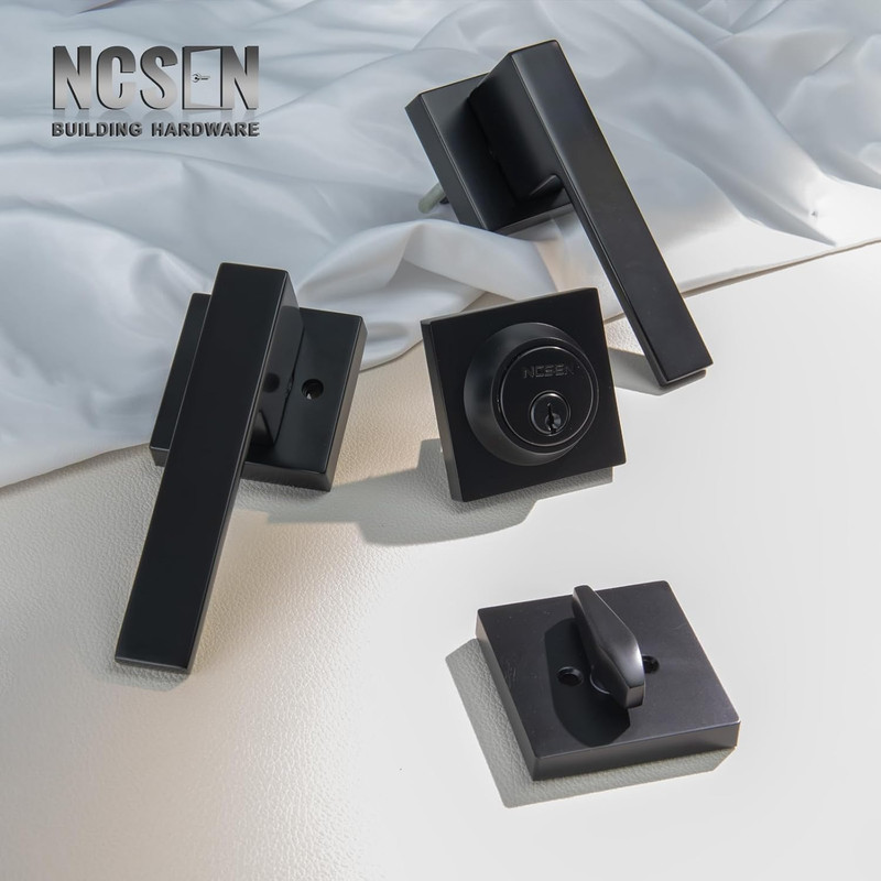 2 Pack Front Door Locksets with Deadbolt, Black Door Handles, Combination Door L gallery