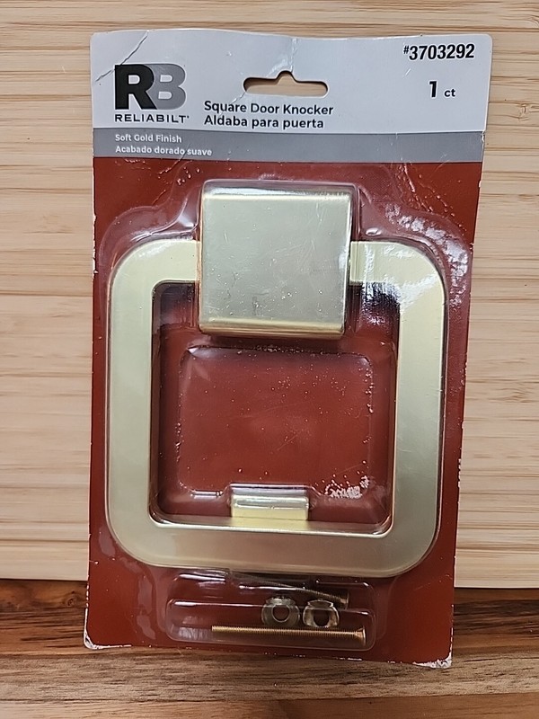 NEW Reliabilt Square Door Knocker Soft Gold Finish w Mounting Template 5.5×4.5″