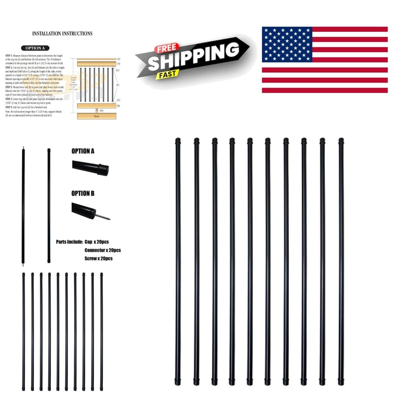 Black Powder Coated Steel Balusters for Staircase and Deck Railing 26 Inch Pack