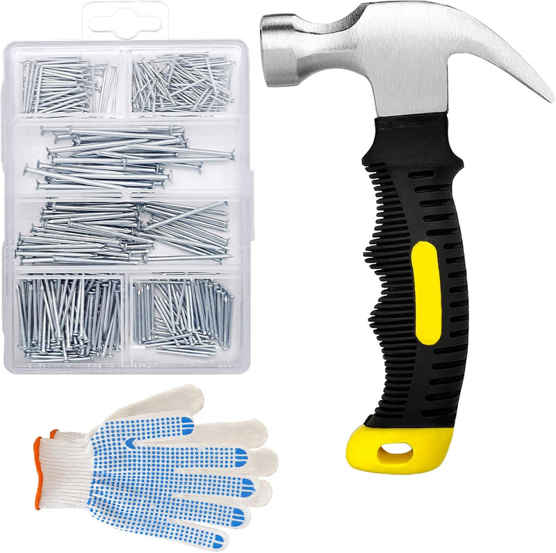 376Pcs Hardware Nails Assortment Kit with 8Oz Small Claw Hammer, Mini Hammer wit gallery