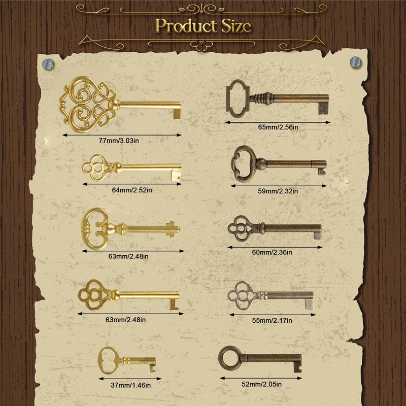 10PCS Skeleton Key Set Reproduction for Antique Furniture, Universal Barrel Key gallery