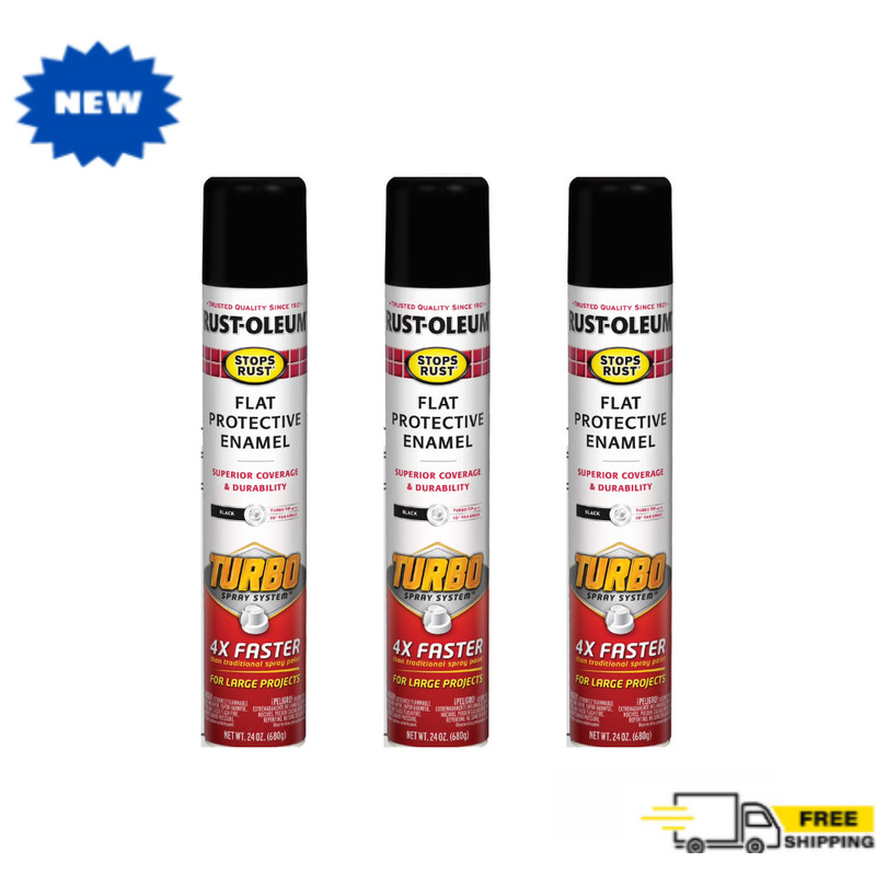 (3 Pack) Rust-Oleum Stops Rust Flat Black Turbo Spray Paint 24 oz Enamel 376298